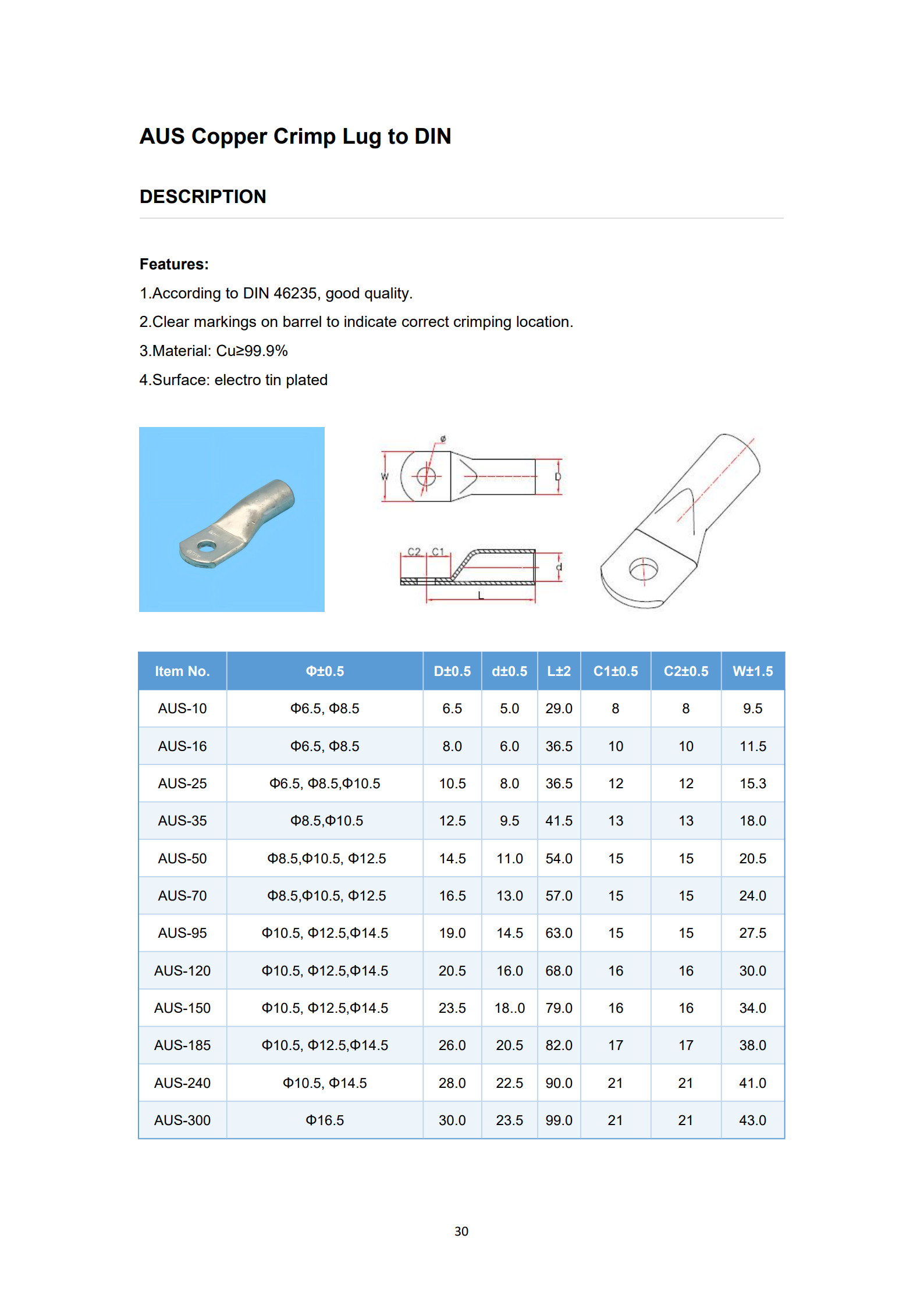 AUS German Type Copper Cable Lugs(DIN Standard) detail 1
